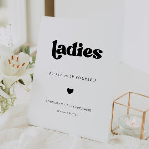 Stylish Retro Black & White Ladies Bathroom Pedestal Sign