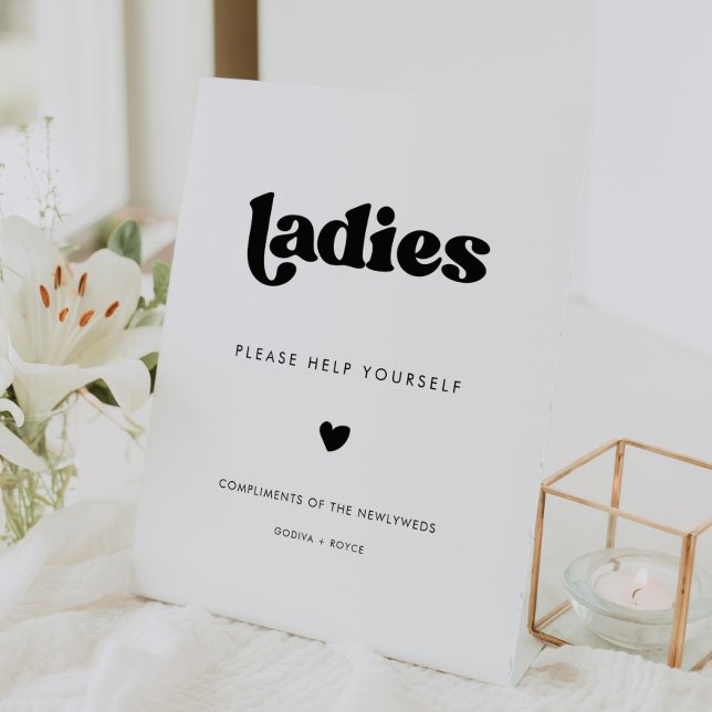 Stylish Retro Black & White Ladies Bathroom Pedestal Sign (Creator Uploaded)