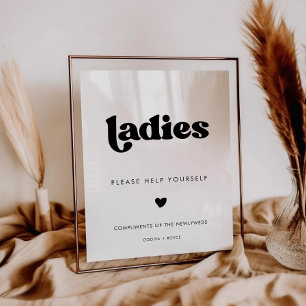 Stylish Retro Black & White Ladies Bathroom Sign