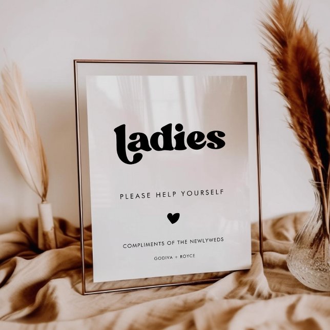Stylish Retro Black & White Ladies Bathroom Sign (Creator Uploaded)