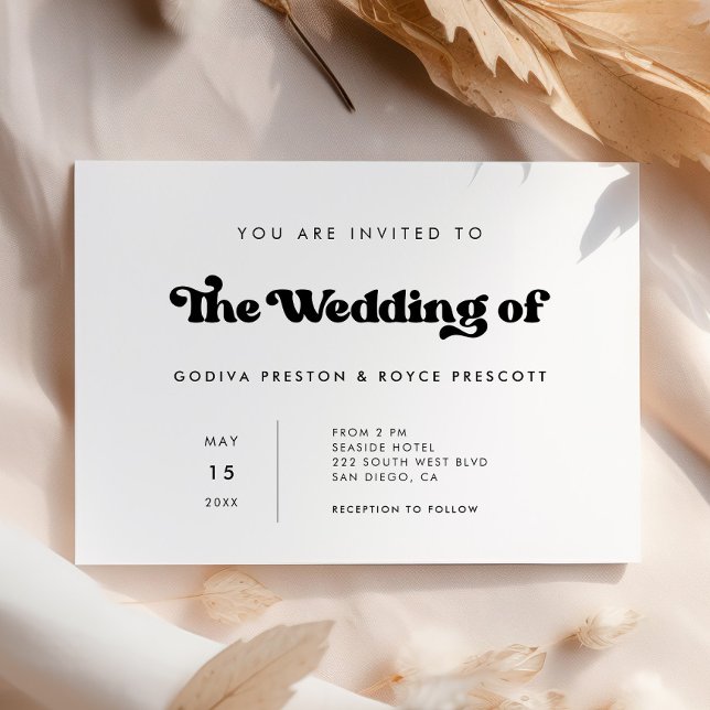 Stylish retro black & white Minimalist Wedding Invitation (Creator Uploaded)