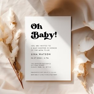 Stylish retro black & white Oh Baby Invitation