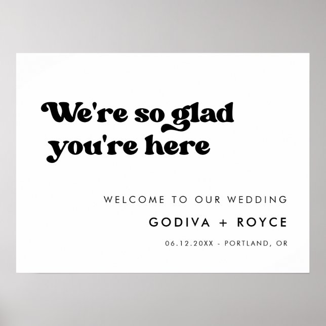 Stylish retro black & white So glad you're here Poster (Front)