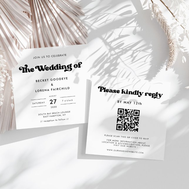 Stylish retro black & white Square wedding Invitation (Creator Uploaded)