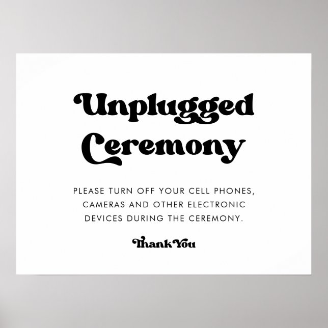 Stylish retro black & white Unplugged ceremony  Poster (Front)