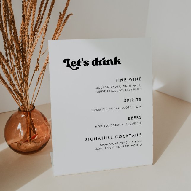 Stylish retro black & white wedding Bar menu Pedestal Sign (Creator Uploaded)