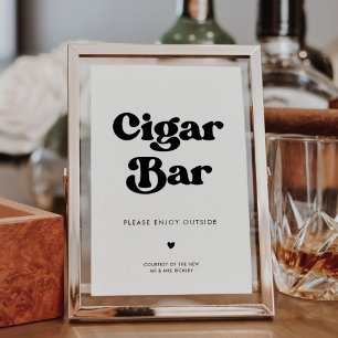 Stylish retro black & white wedding Cigar Bar sign