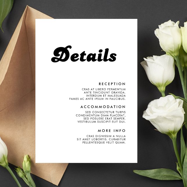 Stylish Retro Black & White Wedding Details Enclosure Card (Creator Uploaded)