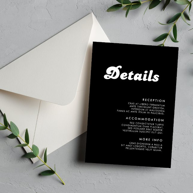 Stylish Retro Black & White Wedding Details Enclosure Card (Creator Uploaded)