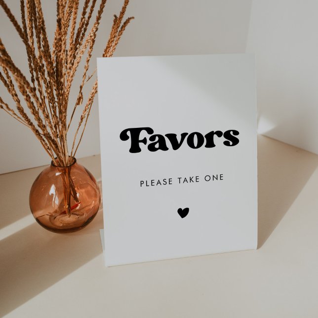 Stylish retro black & white wedding Favours Pedestal Sign (Creator Uploaded)