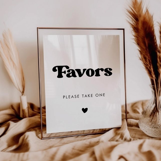 Stylish retro black & white wedding Favours sign (Creator Uploaded)