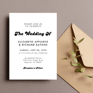 Stylish Retro Black & White Wedding Invitation
