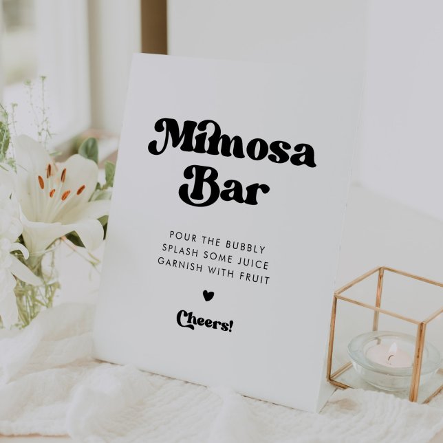 Stylish retro black & white wedding Mimosa bar Pedestal Sign (Creator Uploaded)