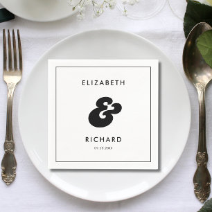 Stylish Retro Black & White Wedding Napkin