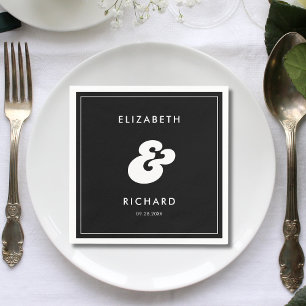 Stylish Retro Black & White Wedding Napkin