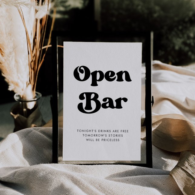 Stylish retro black & white wedding Open Bar sign (Creator Uploaded)