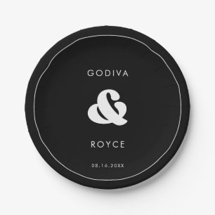 Stylish retro black & white wedding paper plate