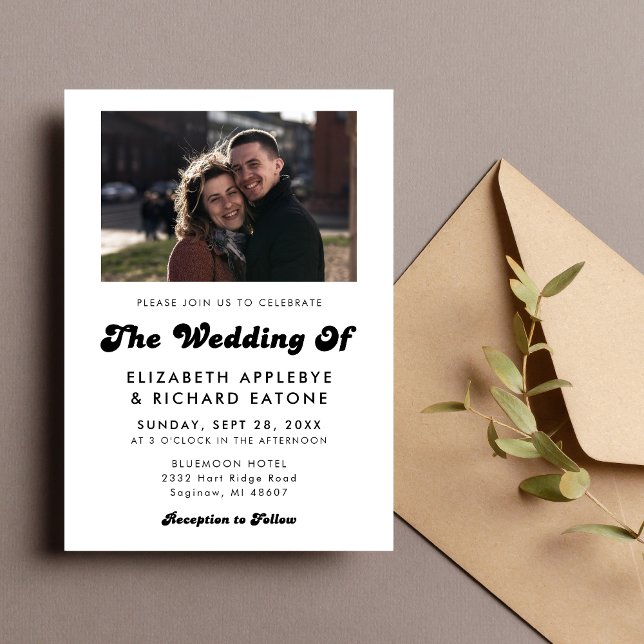 Stylish Retro Black & White Wedding Photo Invitation (Creator Uploaded)