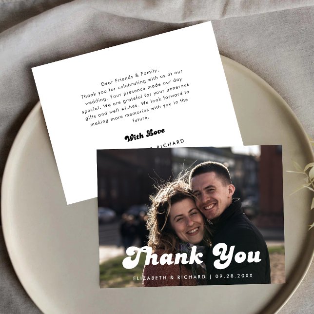 Stylish Retro Black & White Wedding Photo Thank You Card (Creator Uploaded)