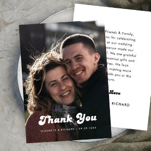 Stylish Retro Black & White Wedding Photo Thank You Card