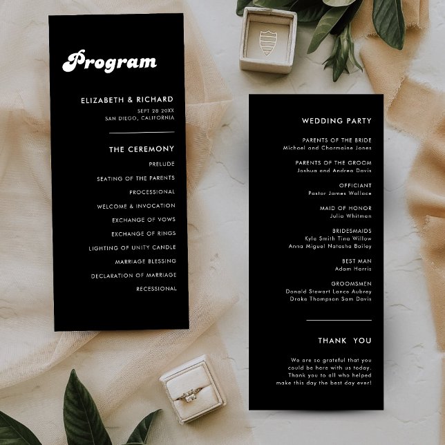 Stylish Retro Black & White Wedding Program (Creator Uploaded)