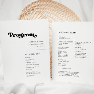 Stylish retro black & white wedding program
