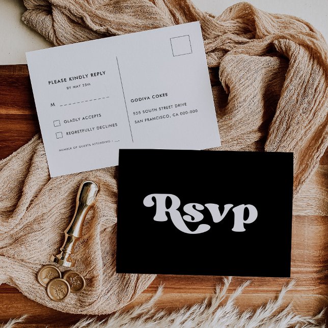 Stylish retro black & white wedding  RSVP Postcard (Creator Uploaded)