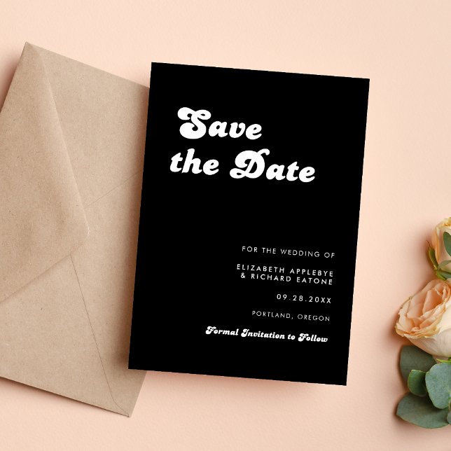 Stylish Retro Black & White Wedding Save The Date (Retro black and white save the date creates a stylish, memorable feel for your wedding.)