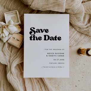 Stylish retro black & white wedding save the date