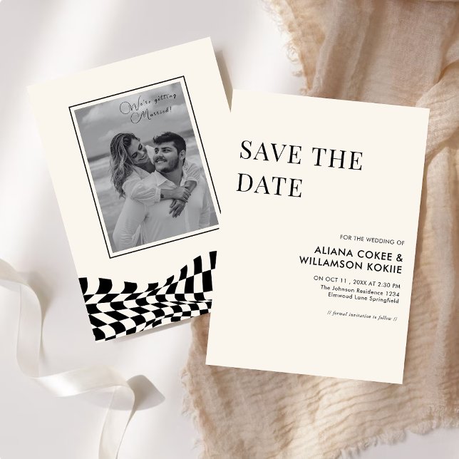 Stylish retro black & white wedding save the date invitation (Creator Uploaded)