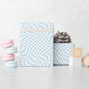 Stylish Retro Blue Pastel Warped Chequerboard Wrapping Paper