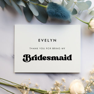 Stylish retro Bridesmaid thank you text card