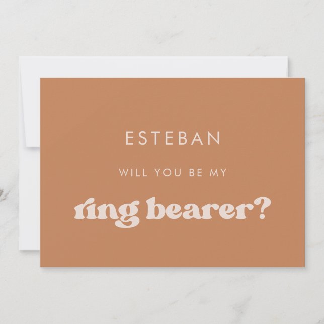 Stylish retro Brown Ring Bearer proposal card (Front)