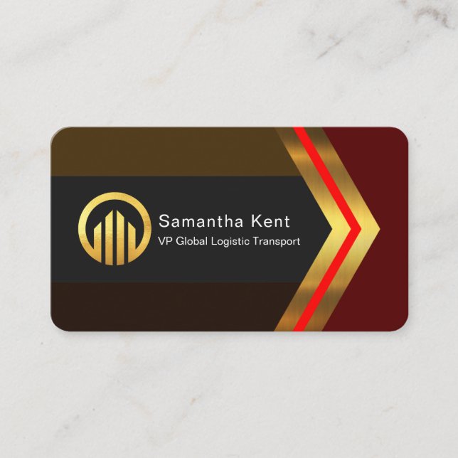 Stylish Retro Brown Shades Gold Arrow CEO Business Card (Front)
