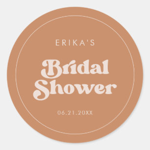 Stylish retro Brown sugar Bridal Shower Classic Round Sticker