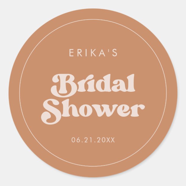 Stylish retro Brown sugar Bridal Shower Classic Round Sticker (Front)