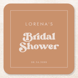 Stylish retro Brown sugar Bridal Shower Square Paper Coaster