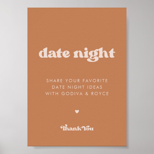 Stylish retro Brown sugar Date night ideas sign (Front)