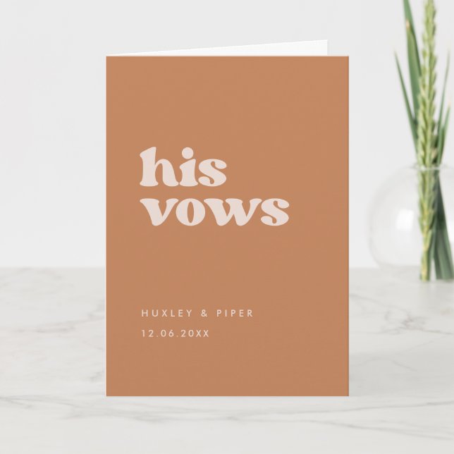 Stylish retro brown sugar His vows wedding vows Card (Front)