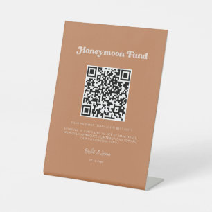 Stylish retro Brown sugar Honeymoon fund QR code Pedestal Sign