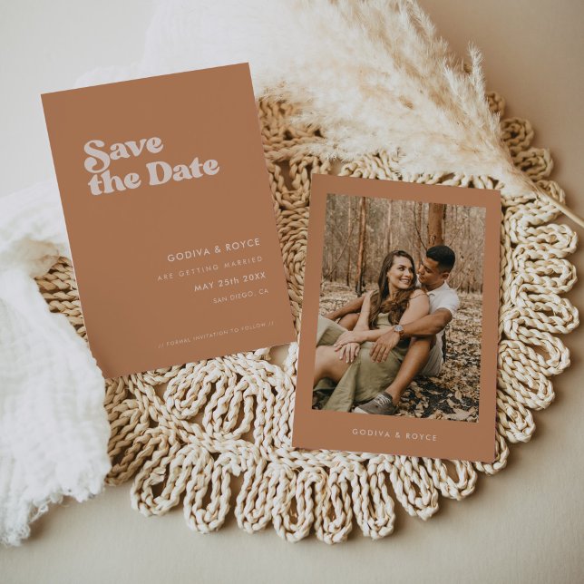 Stylish retro Brown sugar Photo Save The Date (Creator Uploaded)