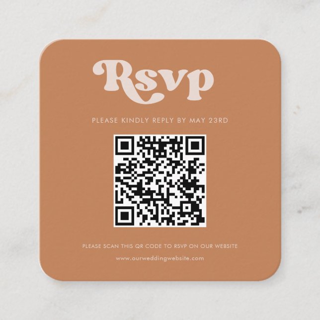 Stylish retro brown sugar QR code RSVP response Enclosure Card (Front)