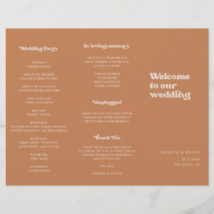 Stylish retro Brown sugar Trifold Wedding Program Flyer