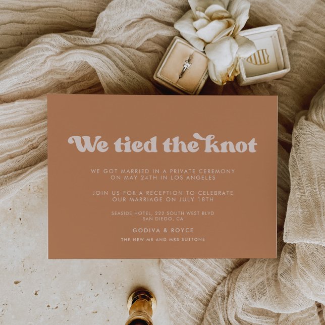 Stylish retro brown sugar We tied the knot card (Creator Uploaded)