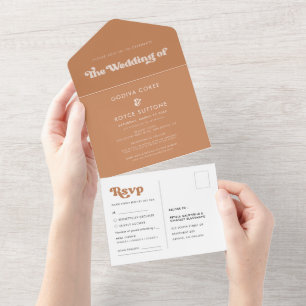 Stylish retro brown sugar wedding all in one invitation