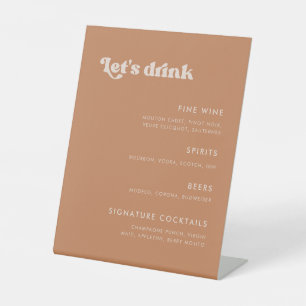 Stylish retro Brown sugar Wedding Bar menu Pedestal Sign
