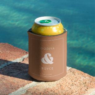 Stylish retro Brown sugar Wedding Can Cooler