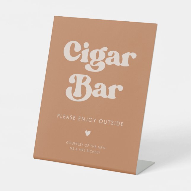 Stylish retro Brown sugar Wedding Cigar Bar Pedestal Sign (Front)