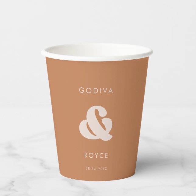 Stylish retro Brown sugar Wedding Paper Cups (Front)