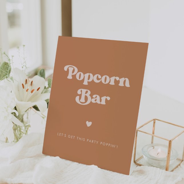 Stylish retro Brown sugar Wedding Popcorn bar Pedestal Sign (Creator Uploaded)